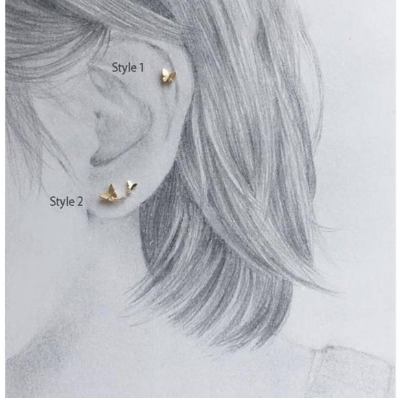 Gold Vermeil Butterfly Earrings Studs Dainty Minimal Minimalist Earrings for her - Picture 6 of 6